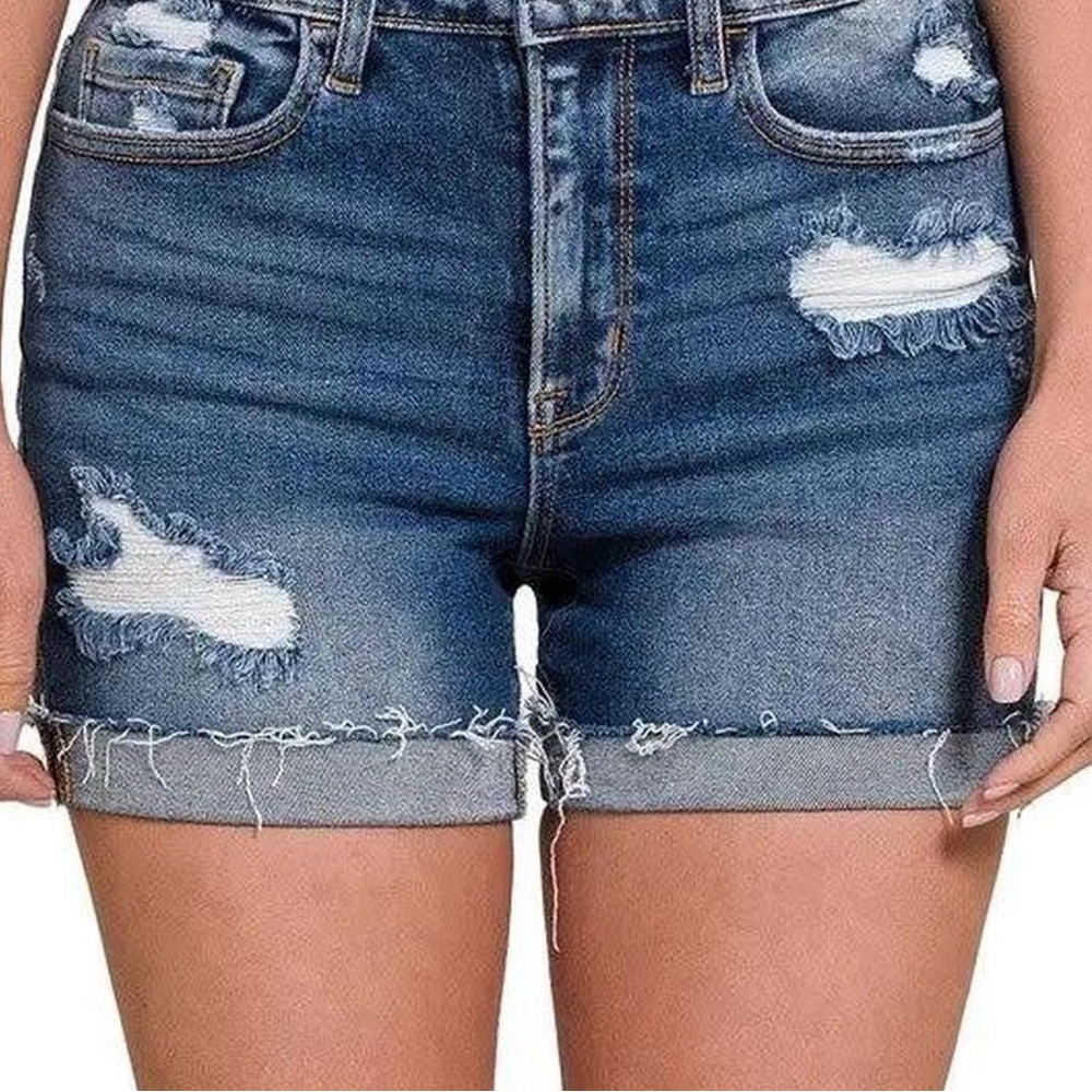 Zenana Outfitters Blue Distressed Jean Shorts